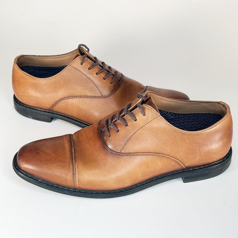 Aston Grey Saumon Leather Oxford Dress Shoes Tan Cognac Brown Men 8